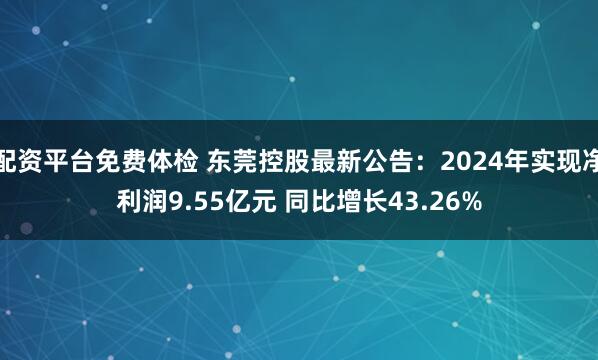 配资平台免费体检 东莞控股最新公告：2024年实现净利润9.55亿元 同比增长43.26%